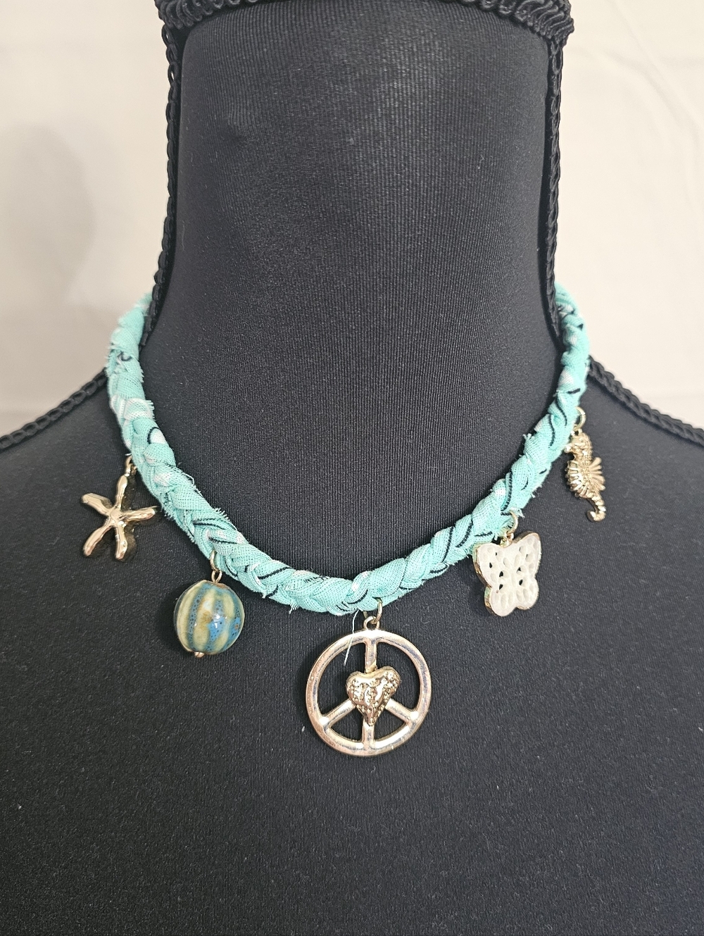 Free People Sky Charm Blue Bandana Necklace